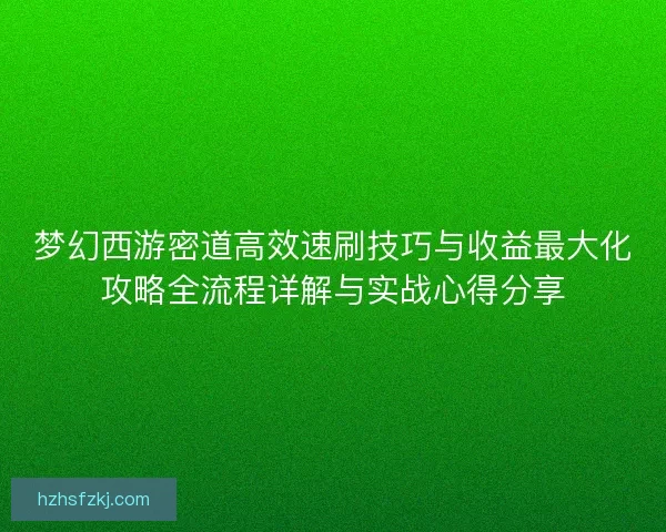梦幻西游密道高效速刷技巧与收益最大化攻略全流程详解与实战心得分享